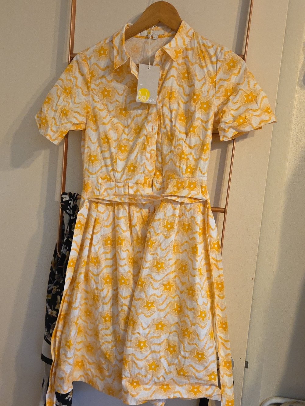 Boden Yellow Star Print Shirt Dress